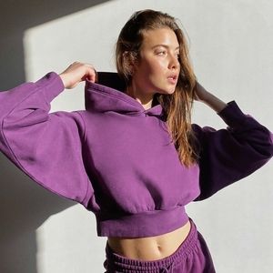 Aritzia TNA Cozy AF Fleece Blackberry Cropped Hoodie
